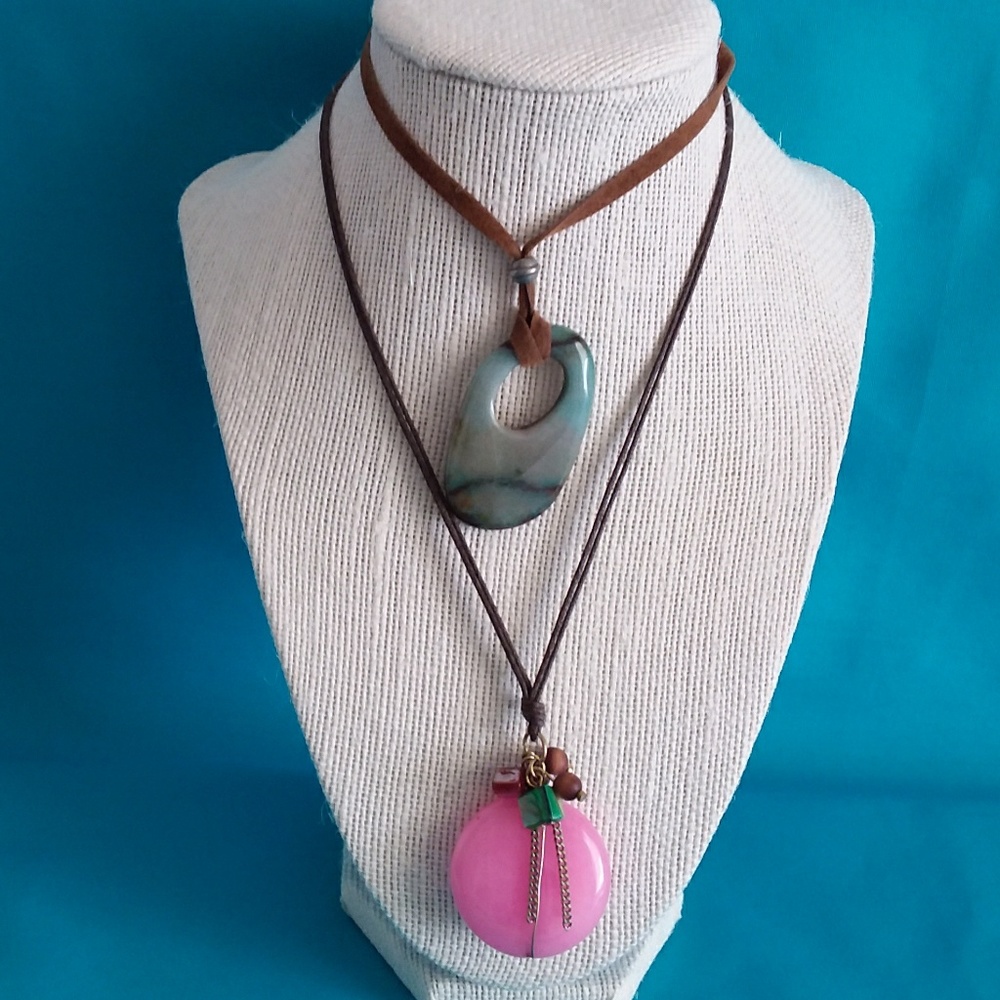 Two Stone Pendants-1 Pink & 1 Green Swirl
